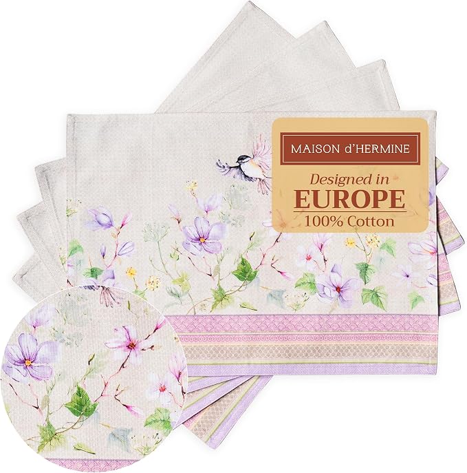 Maison d' Hermine Placemats Set of 4 Reusable 100% Cotton | Cloth Place Mats by MaisondHermine