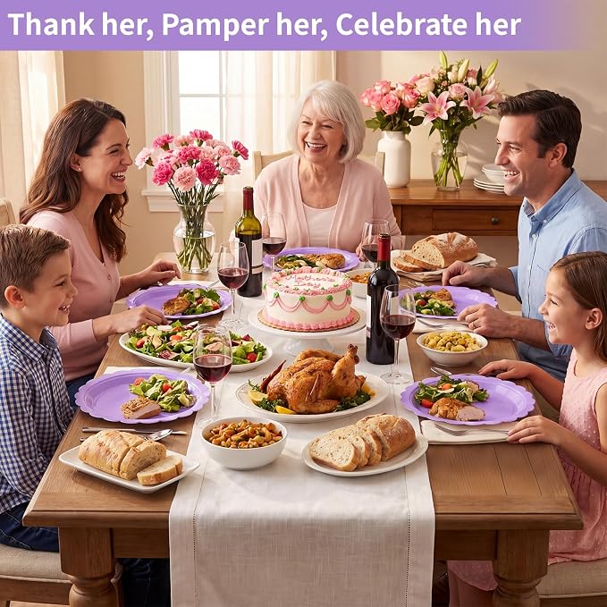 NatNarr 30 Pk Purple Paper Plates 9" Scalloped Lavender Party Plates | Light - Image 8