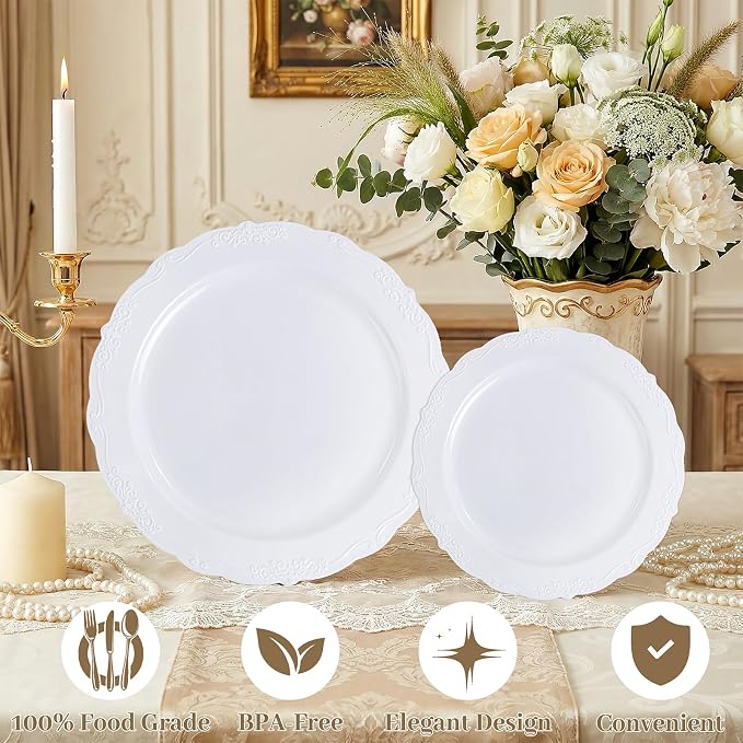 DaYammi 60PCS White Plastic Plates, Heavy Duty White Disposable Premium 7.5inch - Image 7