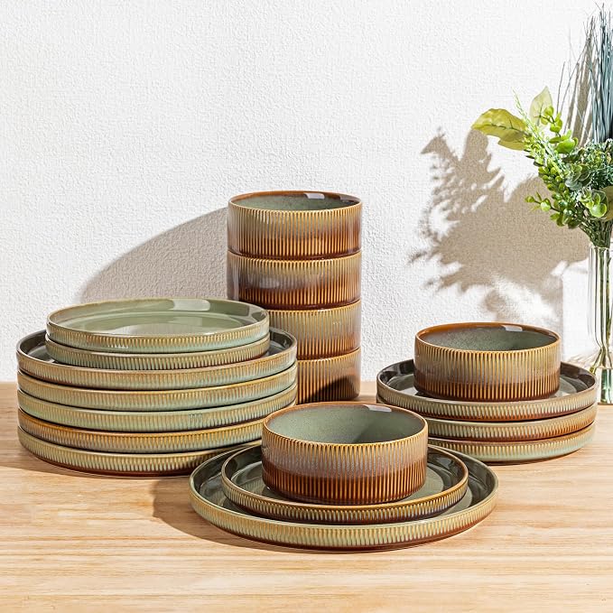 Ceramic Dinnerware Set for 6, 18-Piece Plates and Bowls Set | Lightweight by TheTerra