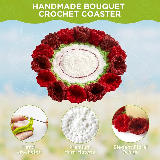 Crochet Flower Coasters, Handmade Bouquet Coasters - Image 4