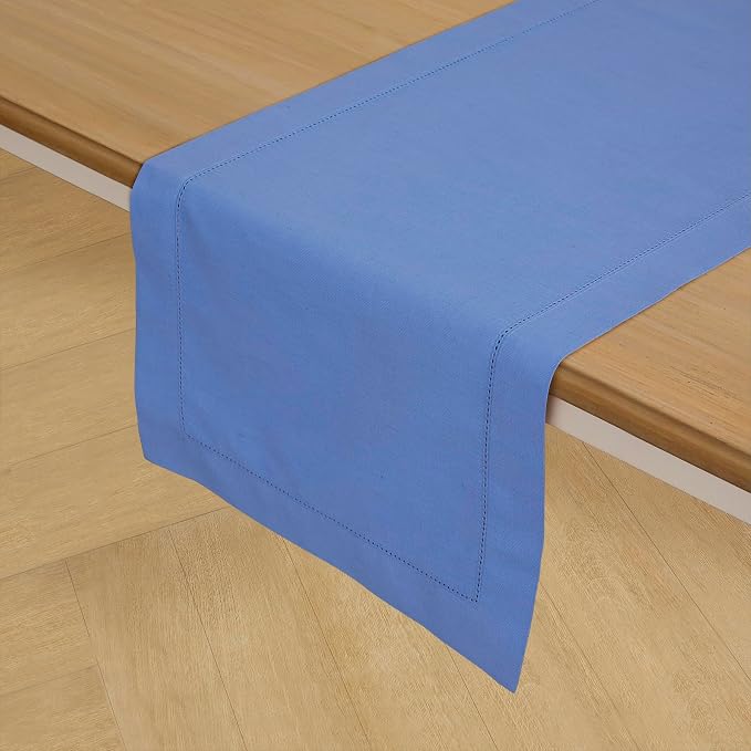 Solino Home Cotton Linen Table Runner Blue, Hemstitch Collection 14 x 72 in | - Image 2