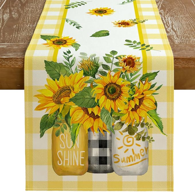 Sunflowers Summer Table Runner 13x90 Inch, Kitchen Dining Table Decoration by GEEORY