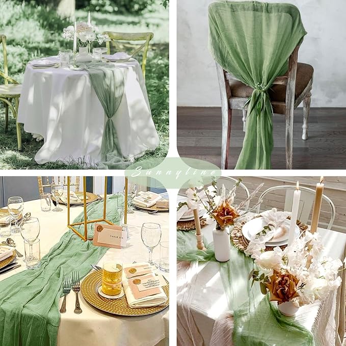 12 Pcs 10FT Sage Green Cheesecloth Table Runner 35 x 120 Inches Long Runner - Image 6