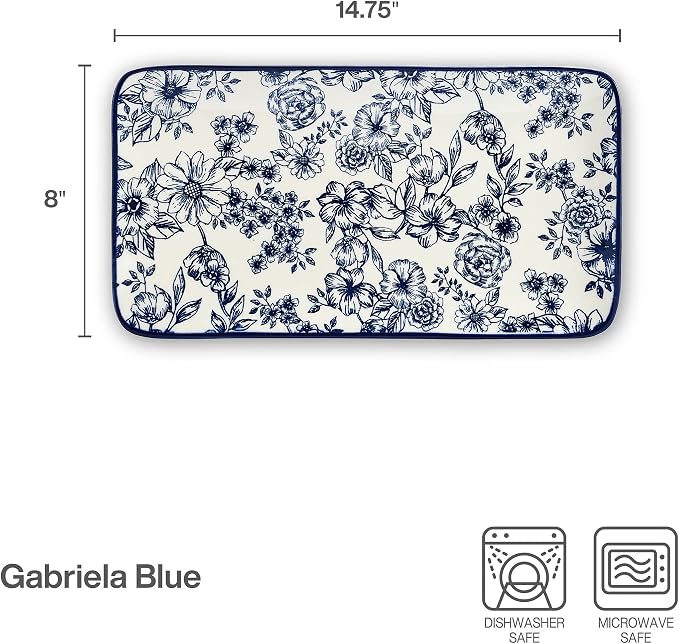 Pfaltzgraff Gabriela Blue Floral Rectangle Platter, 14.75 Inch - Image 3
