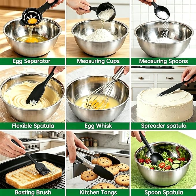 Deedro Mixing Bowls with Airtight Lids, Stainless Steel Mixing Bowls Set | 22 - Image 6