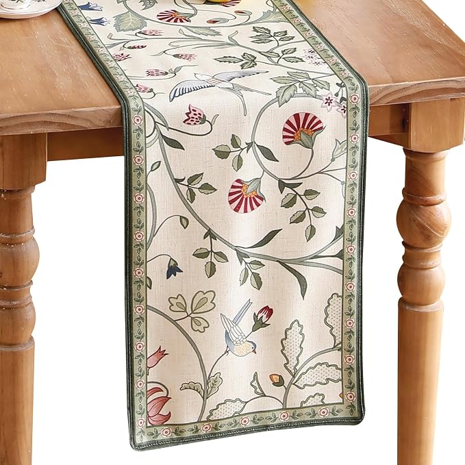 bilin gaier Designer French Linen Table Runner, Floral Pattern, Dining Table by bilingaier