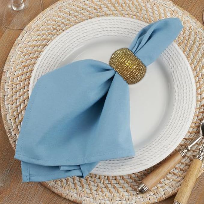 Gold Napkin Ring, Napkin Rings Set of 12, Beaded Napkin Holders, Round Napkin - Image 3