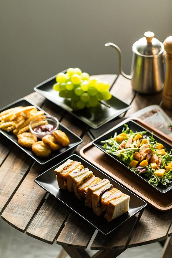 YHOSSEUN Ceramic Serving Platters Set of 4, 9.8 In Black Rectangular Plates | - Image 8