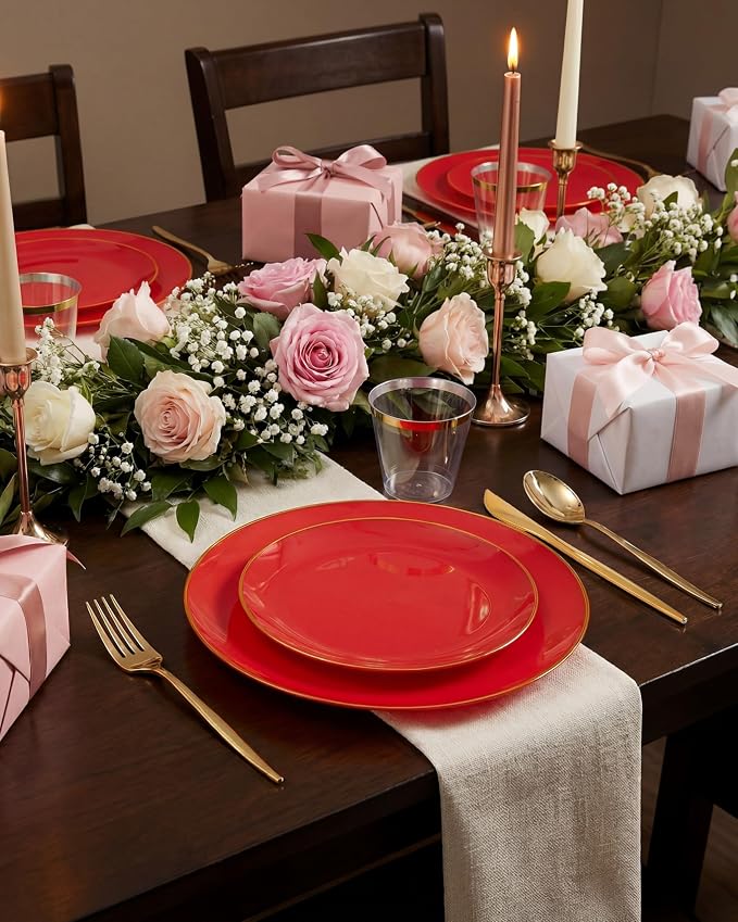 PULOTE 100PCS Red Plastic Plates Disposable Heavy Duty - Image 6