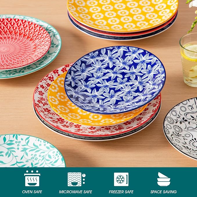 vancasso 8.25" Vintage Ceramic Salad Plates Set of 6, Muted | Microwave - Image 4