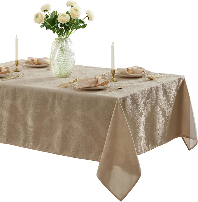Newbridge Barcelona Luxury Damask Fabric Tablecloth, 60” Wide x 84” Rectangle by HomeBargainsPlus
