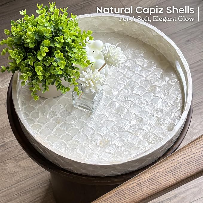 12" Round Capiz Tray, Decorative Tray - Image 2