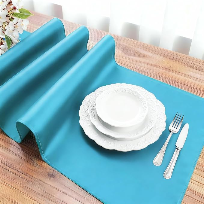 FOLINS&HOME Teal Waterproof Decorative Table Runner 108 Inches Long | 210GSM - Image 3