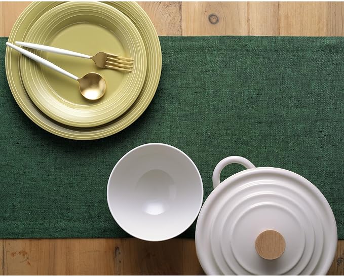 Solino Home 100% Pure Linen Table Runner Forest Green, Athena 14 x 36 in | - Image 2