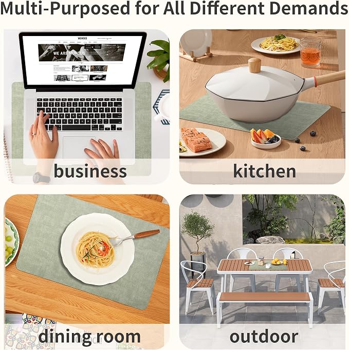 Maxpearl Faux Leather Placemats Set of 8, Light Green | Waterproof - Image 4