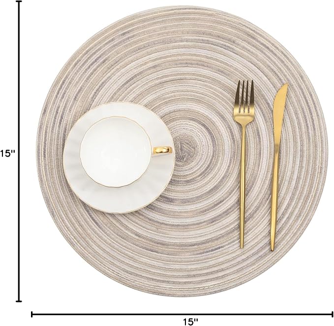 SHACOS Round Braided Placemats 15 inch Set of 4 Variegated Washable Kitchen - Image 10