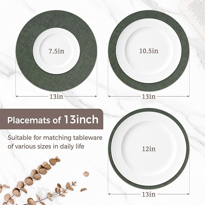 13" Round Placemats Set of 4, Reversible Faux Leather Heat Resistant Table Mats - Image 2