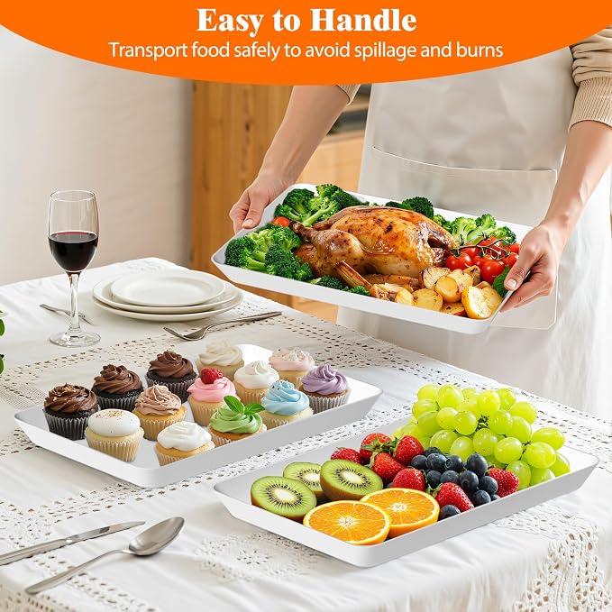 SpaceTrove 8-Pack Serving Tray Set, Reusable Plastic Serving Platter - Image 4