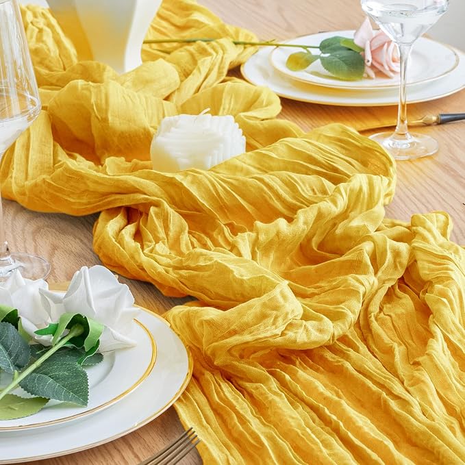 Cheesecloth Table Runner 10FT Gold Boho Gauze Rustic Sheer Table Runners | - Image 6