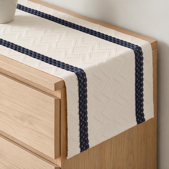 Artoid Mode Dark Blue Stripe Woven Rustic Table Runner 12x72 Inch | Holiday by ArtoidMode