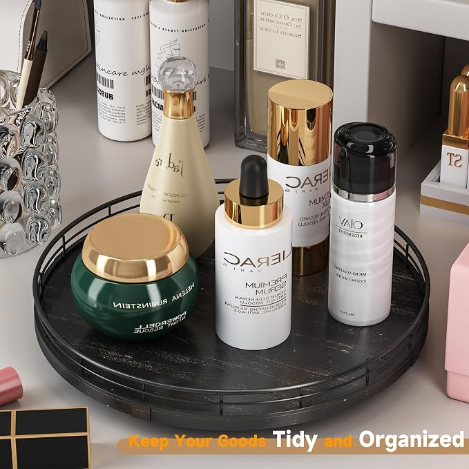 AMH 12-Inch Oak Lazy Susan Vanity Tray - Image 2