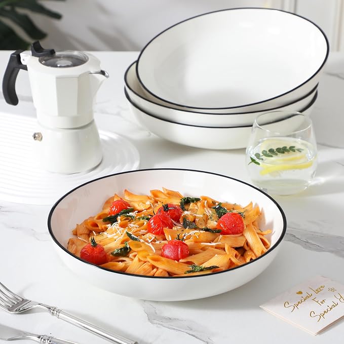 MALACASA 10" Large Pasta Bowls, 56 OZ White Salad Bowls Soup Bowls, Porcelain - Image 6