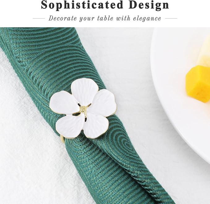 Lewondr Napkin Rings 6 Pack Flower Napkin Holders Dinner Tables Rings White | - Image 3