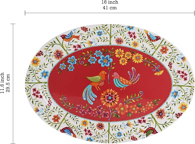 Bico Red Spring Bird 16 plus 14 inch Oval Platters Set, Microwave and - Image 3