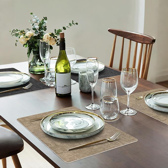 Fyvva Placemats Set of 4 Wipeable Reversible Faux Leather - Image 6