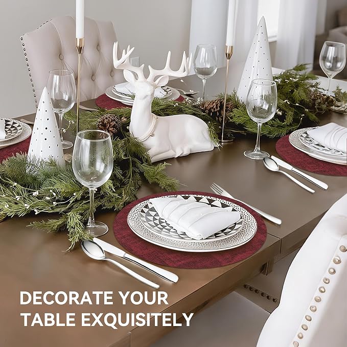 13"Round Placemats Set of 8, Reversible Faux Leather Heat Resistant Table Mats - Image 6