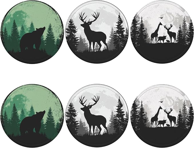 Deer Coasters Leather Round Drink Coasters 6 Pcs Set - Image 2