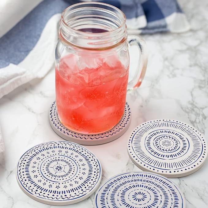 AD Set of 6 Coasters for Drinks Absorbing Round Ceramic Stone Coaster - Image 7