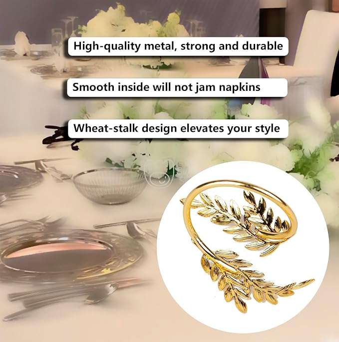 Napkin Rings 10Pcs Metal Gold Wheat Ear Shape Napkin Holder - Image 6