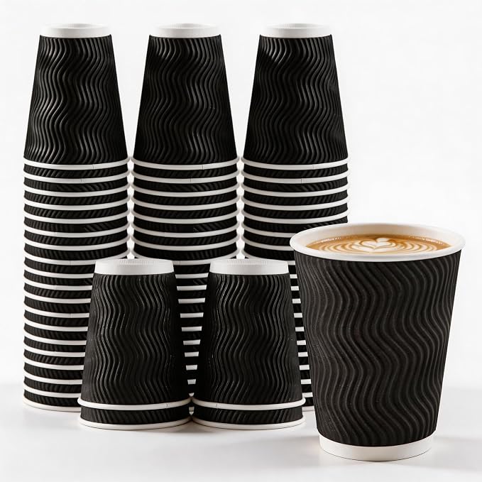 MOUMOULIFE 12 oz Disposable Paper Coffee Cups 100 Pack, Leak Proof Insulated by moumoulife