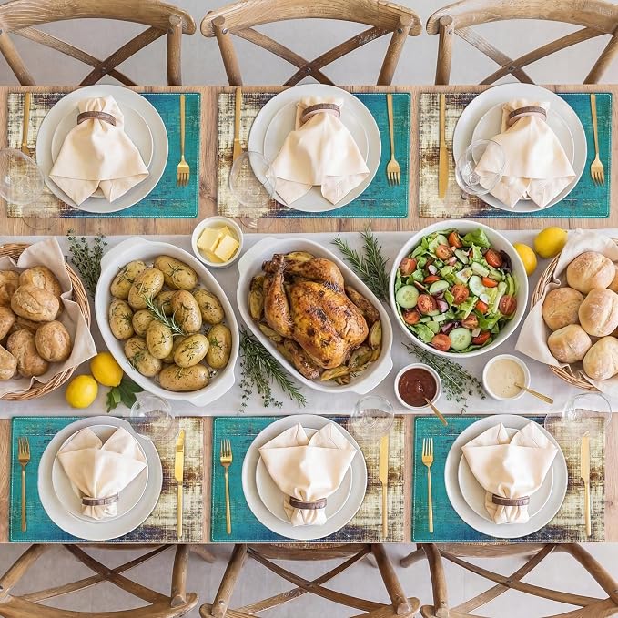 Emvency Farmhouse Placemats Set of 6, 12x18 Inch, Teal Coastal | Farmhouse - Image 6