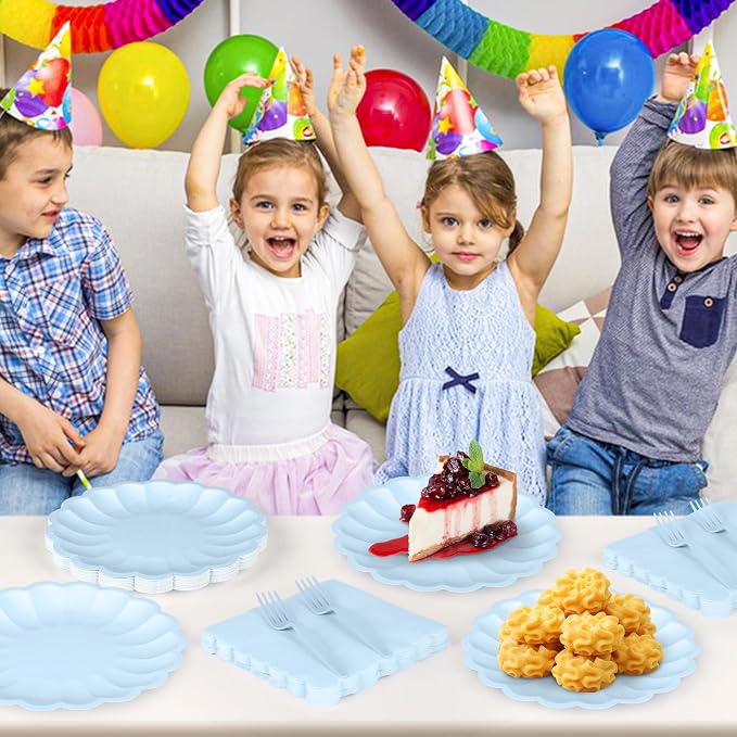 75 Pcs Blue Paper Plates and Napkins Disposable Tableware Set Include Light - Image 6