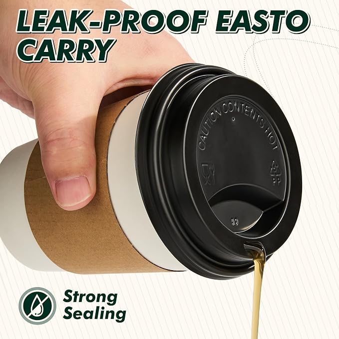 12 oz Disposable Paper Coffee Cups, 50 Pack | Leak-Proof, - Image 9