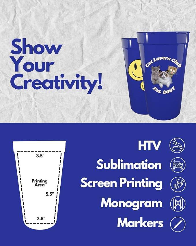 PartyPrints 100 Pack 32 oz Royal Blue Reusable Blank Plastic Cups, Colored - Image 3