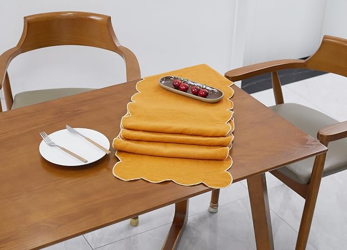 100% Natural Linen Rustic Scalloped Embroidery Table Runner 104 Inches Long - Image 5