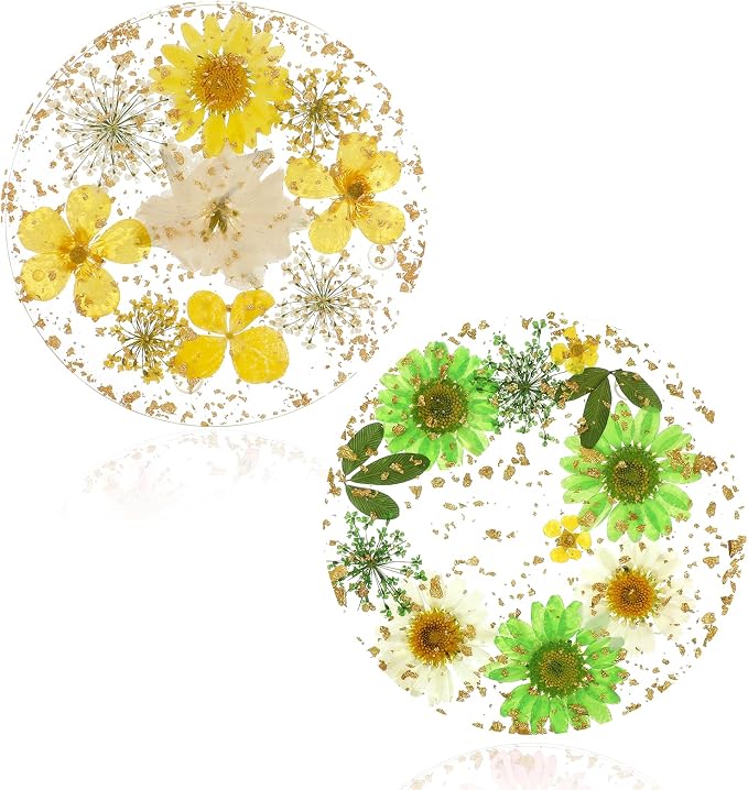 Amabro Dried Flower Drink Coasters, Floral Resin Drink Cup Mat Set of 2 by Amabro