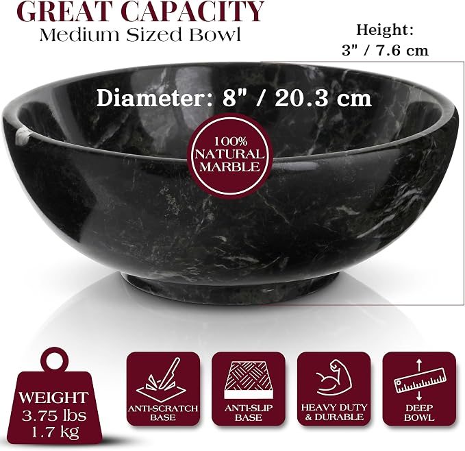 Gusto Nostro 8" Luxury Black Marble Decorative Bowl - Image 3