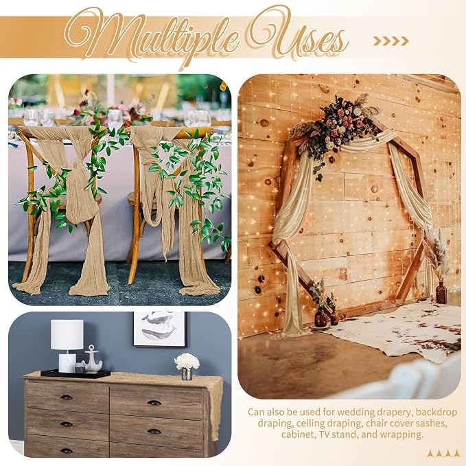 25 Pack Beige Table Runner 17 x 108inch Cheesecloth Table Runner Boho Gauze - Image 5