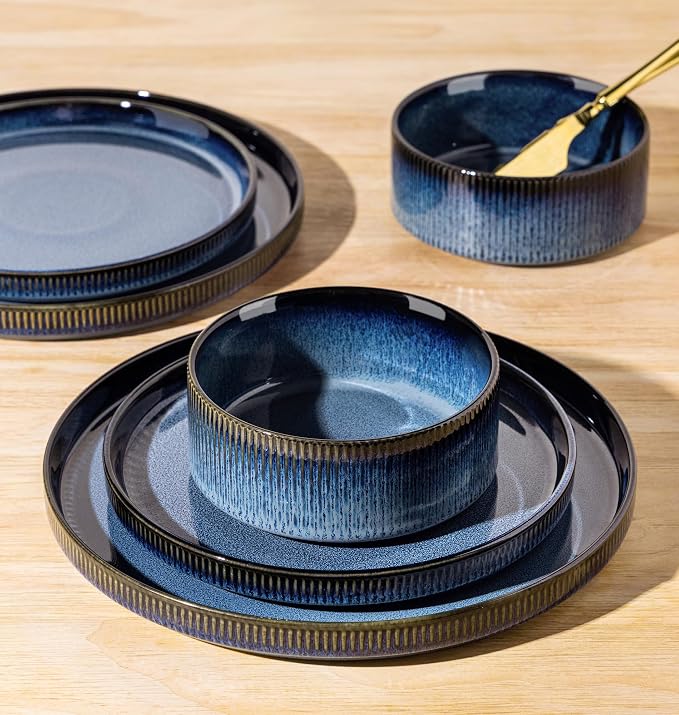 Ceramic Dinnerware Set for 6, 18-Piece Plates and Bowls Set | Lightweight - Image 4