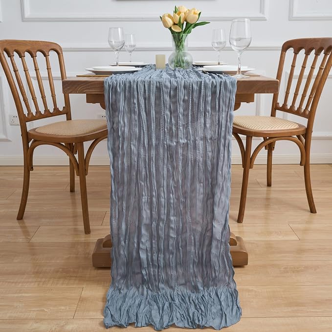 Asee'm Cheesecloth Table Runner 120 Inches Dusty Blue Boho Gauze Cheese Cloth - Image 6