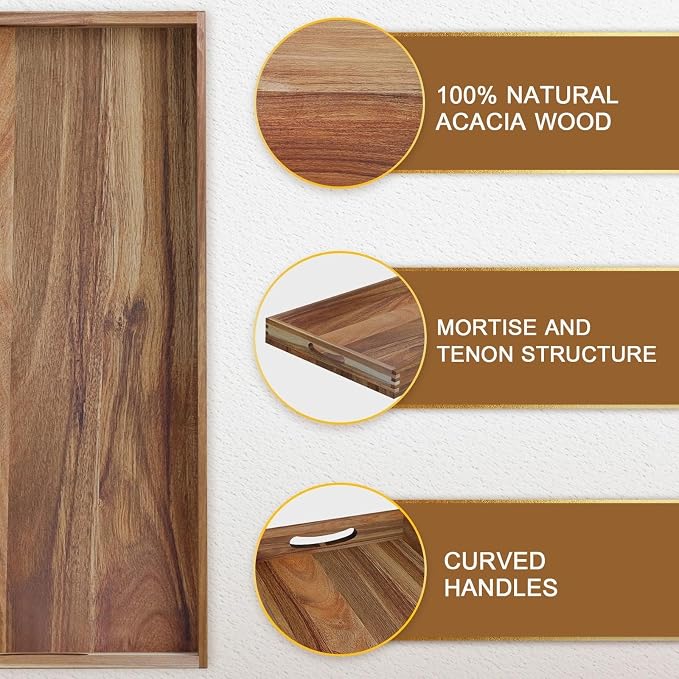Extra Large Ottoman Tray, 40 x 20 inches Acacia Wood Serving Tray | Rectangle - Image 3