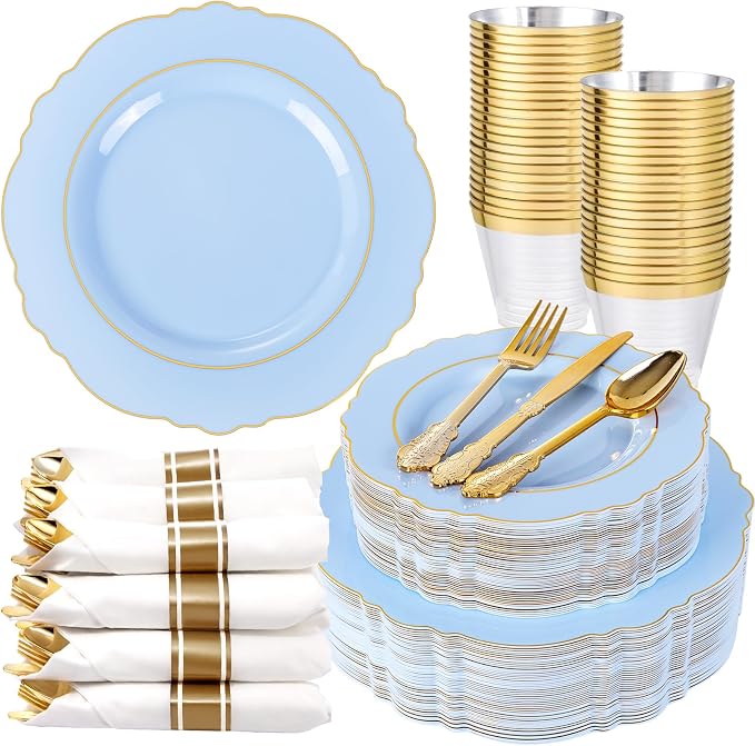 350PCS Blue Plastic Plates by Liacere