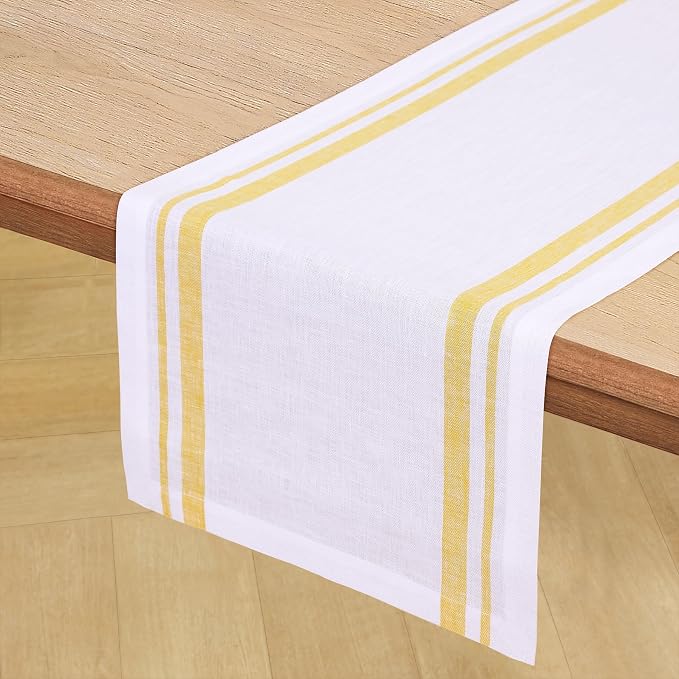 Solino Home 100% Pure Linen Table Runner, 14 x 60 in, French Stripe | Table - Image 2