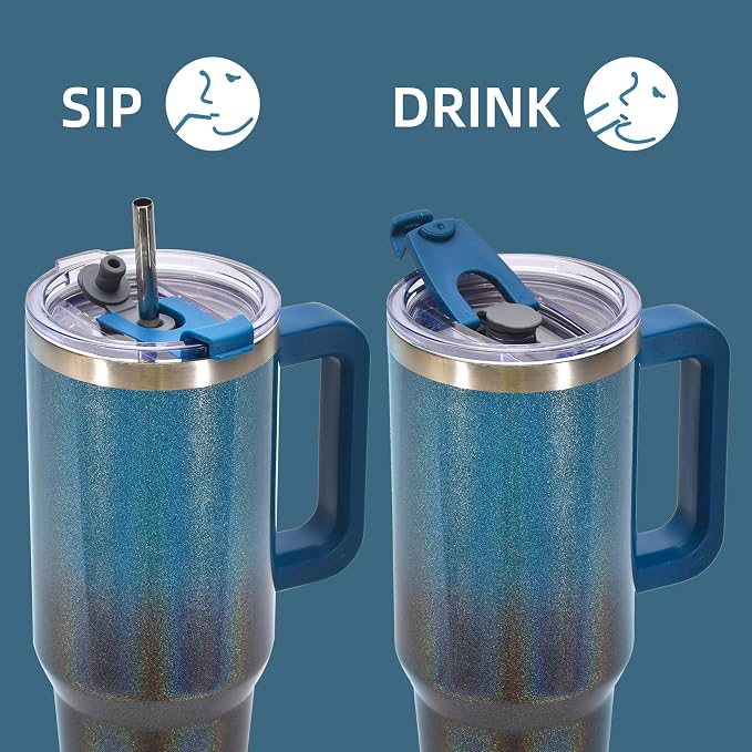 40 oz Shiny Tumbler with Handle and Straw, Stainless Steel Tumbler with Lid and - Image 3