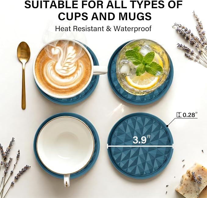 Silicone Drink Coasters Set of 6, Desk Cup Coaster | Prevents - Image 3